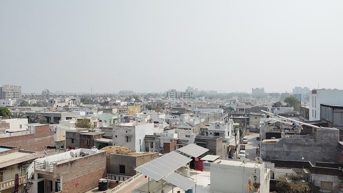 Subsidised rooftop solar panels installed on Indian homes under a government solar scheme
