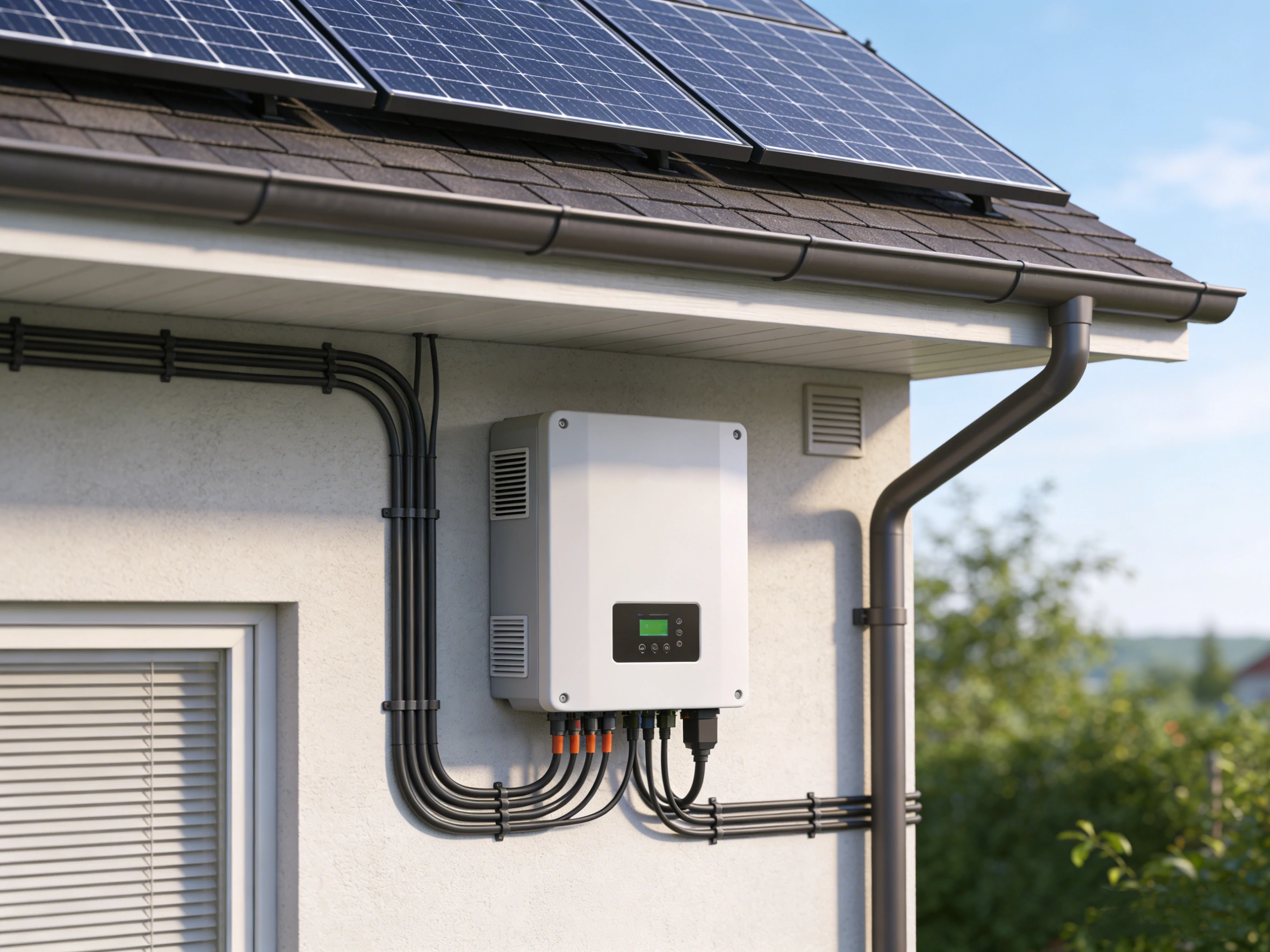 Hybrid solar system combining grid connection and battery backup